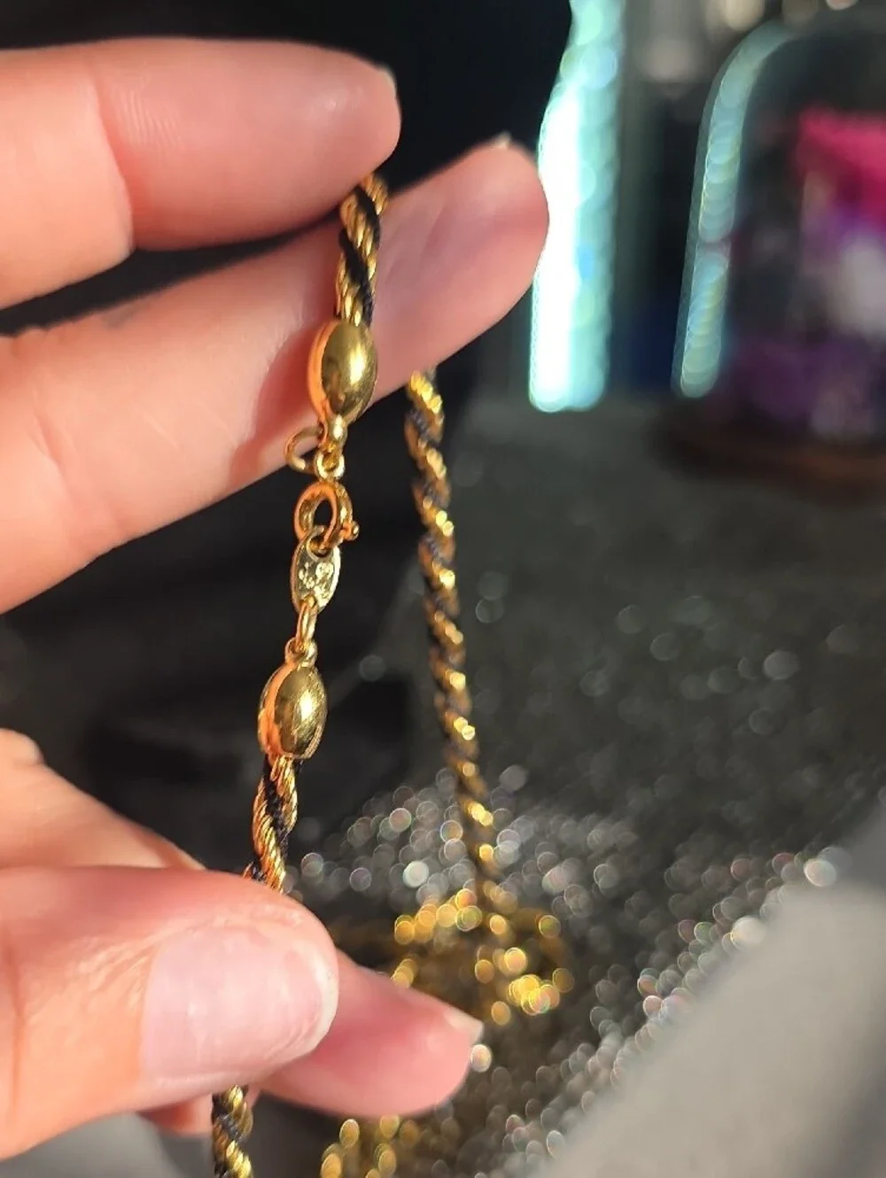 Trifari Gold and Black Twisted Rope Long Necklace